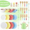 GAGAKU Wooden Tea Set and Wooden Play Dishes 2 in 1 Play Food Set Toy 28 PCS Montessori Wooden Play Kitchen Accessories Kitchen Toy for Toddlers Wooden Play Cooking Set for 3-8 Years Girls and Boys
