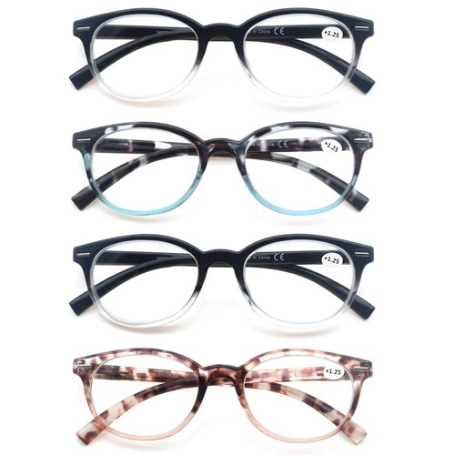 OLOMEE Reading Glasses Women Round Readers Glasses +1.75 for Small Head/Petite Face Cheaters W/Lightweight&Comfortable Fit 4 Pack