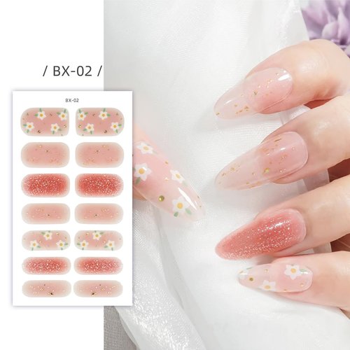 6 Sheets Full Nail Wraps Flower Nail Wraps Self-Adhesive Semi Cured Gel Nail Strips Stickers Nail Polish Strips Solid Color Nail Polish Spring Floral Gloss Nail Wraps Supplies for Women Manicure Tips