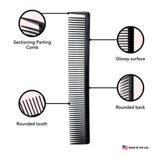 Styling Gear Heat Resistant Wide Tooth Comb Barber Hairstylist Hair Combs Static Free Hair Straightening Styling Black Comb 1 Unit (Parting Comb)