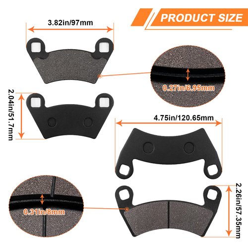 Brake Pads Fit for Polaris Ranger 500 570 700 800 900 2x4 4x4 RZR XP 900 Ranger Crew EV XP 500 Midsize Pursuit Electric RZR 800 4pairs Front and Rear Brake Pads
