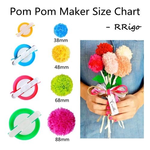 Pom Pom Maker, 4 Sizes Pompom Maker Tool Set for Fluff Ball Weave DIY Wool Yarn Knitting Craft Project for Kids and Adult - RRigo