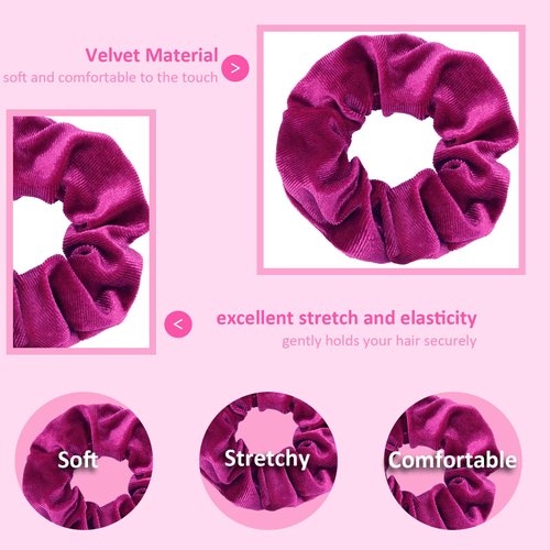 Aprince Pink Scrunchies for Girls Women 12 Pieces Velvet Scrunchies Soft Hair Ties Ponytail Holder Solid Colors Hair Scrunchies for Women's Hair Cute Hair Accessories for Party Valentine's Day