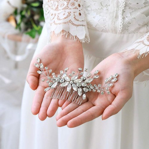 Unicra Bride Crystal Wedding Hair Comb Silver Bridal Headpiece Sparkly Rhinestone Hair Accessorie for Women and Girls (A-Silver)