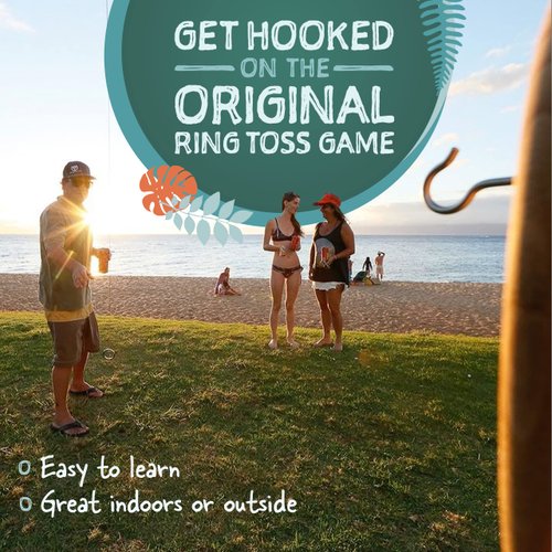Tiki Toss Ring Toss Game for Adults – 13 Inch Surfboard Edition - Hook and Ring Game for Outdoor & Indoor Use, Gift for Husband, dad, College Boys