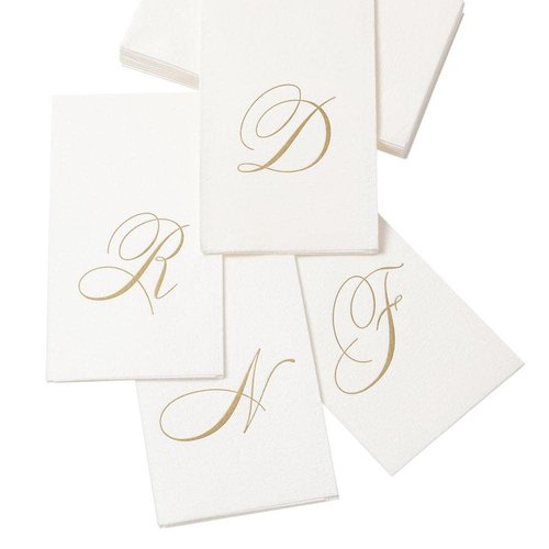 Caspari White Pearl Paper Linen Guest Towels, Monogram Initial J, Pack of 24
