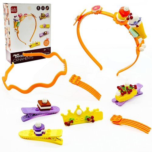 Kids Hair Clips Accessories Set Headbands DIY Building Bricks Decorations Building Blocks Sets for Girls Birthday Party Favor Block Theme Party Supplies Decorations for Kids (Orange)