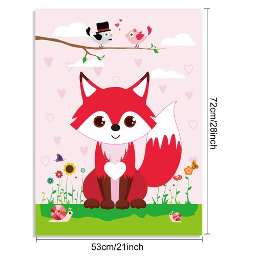 FEPITO Pin The Heart on The Fox Valentine's Day Game with 24Pcs Heart Stickers for Valentines Day Party Supplies, Kids Birthday Party Decoration