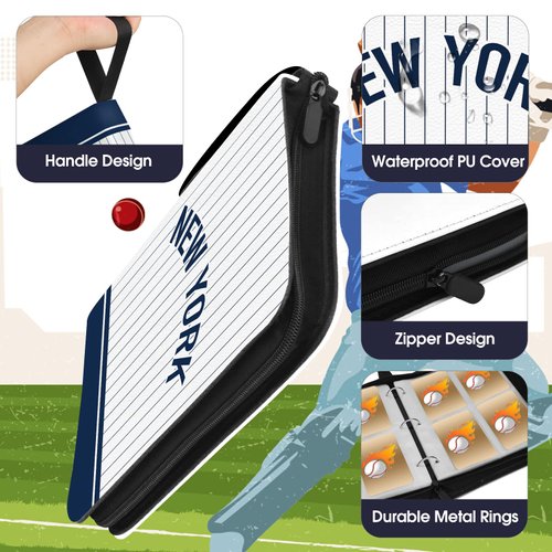 Baseball Card Binder with Sleeves 400 Pocket, Baseball Card Holder for Trading Cards Baseball Collector Album New York Sports Card 3 Ring Binder Storage Book Folder for Kids Gift (White)