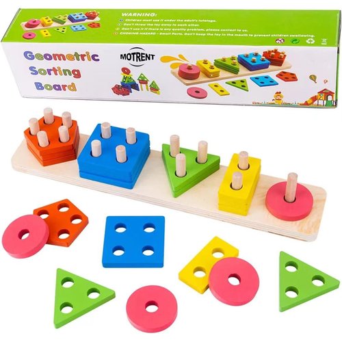 Montessori Toys for 1 2 3 Year Old Boys Girls, Wooden Shape Sorter Toy for Toddlers 1-3, Educational Geometric Sorting Stacking Color Recognition Stack Sort Board Puzzles Toys Gifts for Kids