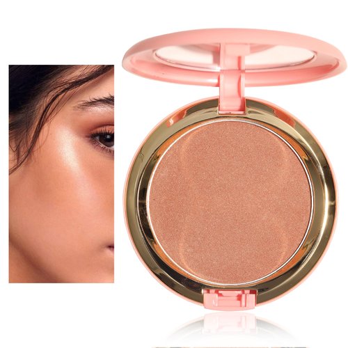 Shimmer Bronzer Powder, Highly Pigmented Highlighter Bronzer Contour Powder, Soft Texture, Natural Sun Kissed Finish, Lasts all day long, Lightweight, Breathable, Vegan Formula (#Sunset Bronzer)