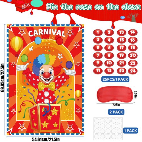 Carnival Circus Theme Party Games Pin The Nose On The Clown Game Birthday Party Game Circus Pin Game and Activities for Boys Girls Circus Theme Party Supplies Decorations Indoor Outdoor