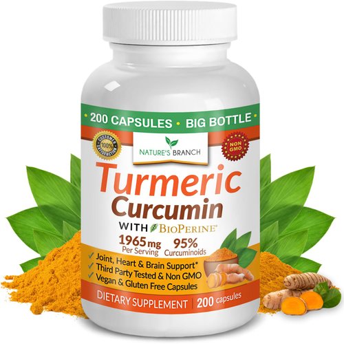 Turmeric Curcumin with Black Pepper Extract 1965mg - Organic Turmeric 𝟮𝟬𝟬 𝗖𝗔𝗣𝗦𝗨𝗟𝗘𝗦 - Extra Strength Joint Support Supplement, High Absorption, BioPerine Complex, Made in USA, Vegan Pills