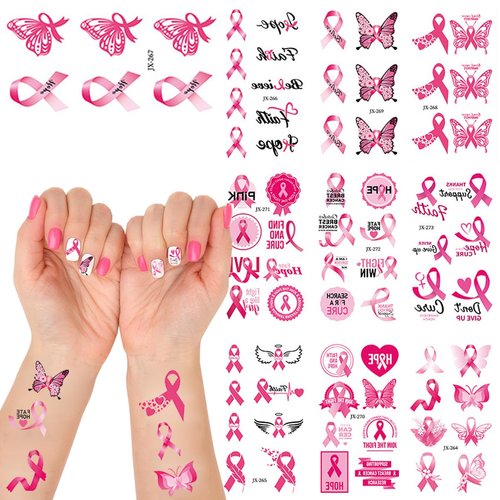 Breast Cancer Temporary Tattoos for Women -10 Sheets Breast Cancer Party Decorations Pink Ribbon Face Fake Tattoos Sticker Gifts for Woman Breast Cancer Awareness Party Favor Supplies