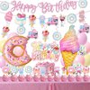JUYRLE Sweets Birthday Party Decorations for Girls- Pastel Ice Cream Party Supplies, Donut Balloons Happy Birthday Banner Cupcake Topper Candy Theme Birthday for Baby Shower Wedding