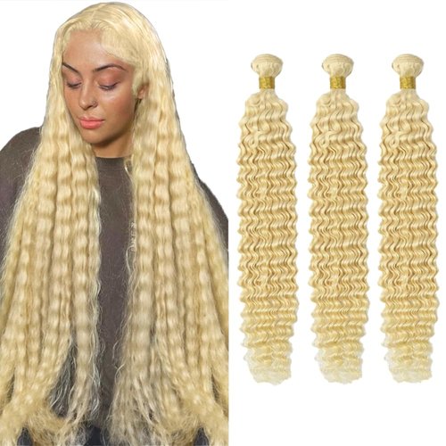 613 Human Hair Bundles Blonde Bundles Human Hair 613 Deep Wave Bundles 26 26 26 inch 8A Brazilian Virgin Remy Hair Extensions Double Weft Blonde Deep Wave Bundles Human Hair 3 Bundles