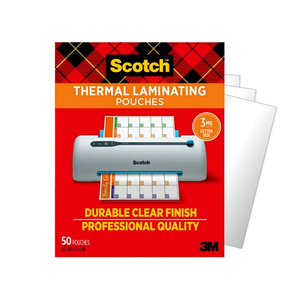 Scotch Thermal Laminating Pouches, 50 Pack Laminating Sheets, 3 Mil, 8.9 x 11.4 Inches, Education Supplies & Craft Supplies, For Use With Thermal Laminators, Letter Size Sheets (TP3854-50)