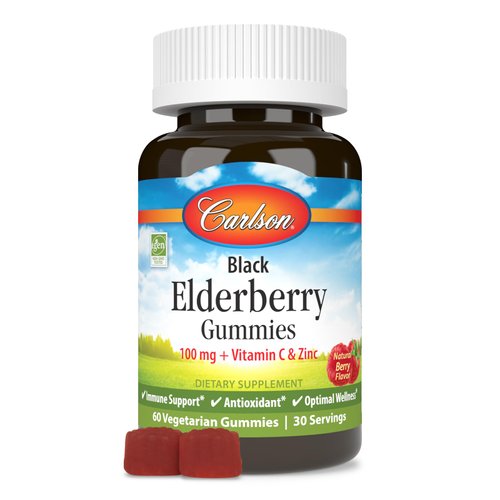 Carlson - Black Elderberry Gummies, with Vitamin C & Zinc, Immune Support, 60 Gummies
