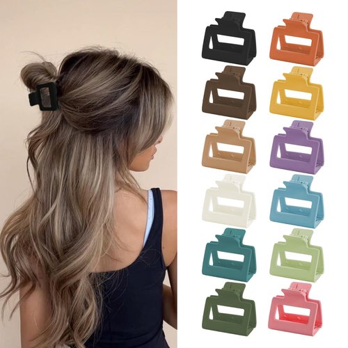 Two Cherry Hair Clip, 12 Pcs Matte Square Claw Clips for Thin Hair, One Size Fits All, Non-slip Comfortable Hair Accessories for Women and Girls, Gift Box