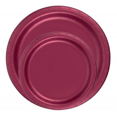 Party Favors Plus 24 Plates 9" Paper Dinner Lunch Plates Wax Coated - Burgundy