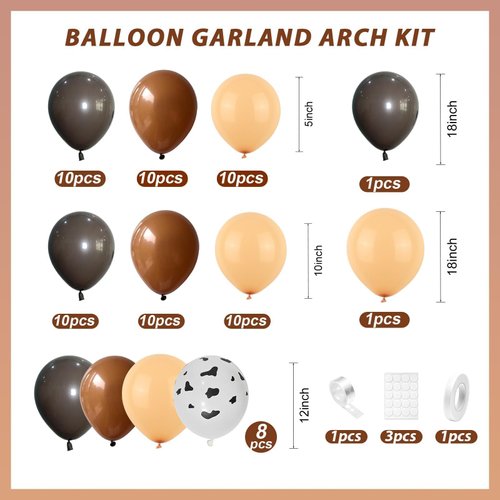 Western Balloon Arch Kit,Nude Brown Apricot Tan Farm Balloons with Cow Print Ballonn for Kids Boy Western Party Decorations Cowboy Baby Shower Farm Birthday Graduation Party Supplies
