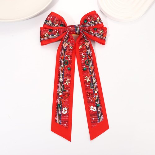 Boderier Christmas Hair Bows for Women Girls JOLLY Hair Bows Clip Crystal Jeweled Ribbon Bows Christmas Outfits Hair Accessories Party Favors Gifts JOLLY-Red Grid