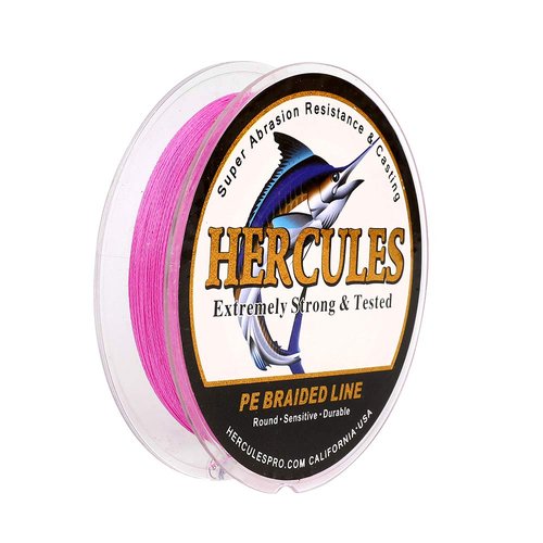 HERCULES Super Strong 500M 547 Yards Braided Fishing Line 20 LB Test for Saltwater Freshwater PE Braid Fish Lines 4 Strands - Pink, 20LB (9.1KG), 0.20MM