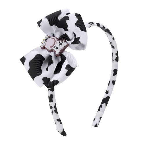 Ecuupas Cow Print Bow Headbands Cute Moo Cow Headband White Black Cow Spot Head Hoop Grosgrain Ribbon Bow Hairband Hair Decoration for Teens Girls Woman 1Pcs