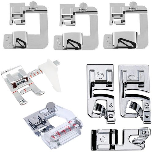 8PCS Sewing Presser Foot Kit Includes 6 Rolled Hem Presser Foot, Bias Tape Binder Foot and Adjustable Guide Presser Foot for Most Low Shank Snap-On Singer, Brother, Babylock, Janome Sewing Machines