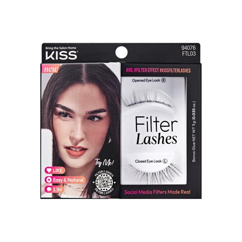 KISS Filter Lashes, AR Inspired Open-Eyed Spiky Lashes, 1 Pair, Long Length (14mm) Wispy False Eyelashes, Natural 3D Volume for an Effortless Minimal Look, Glue Included, LASH x GLOSS