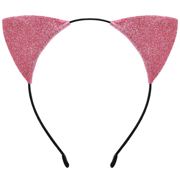 Cat Ears Headband for Women Girls - Cute Sparkle Glitter Hairband Halloween Cosplay Cat Costume Hair Accessories for Adult Kids Birthday Daily Wear Pink