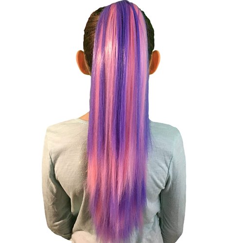 My Hair Popz Deluxe Synthetic Fiber Ponytail Hair Extensions | Heat and Tangle Resistant Colored Hair Extensions for Kids | Claw Clip | Bubble Gum