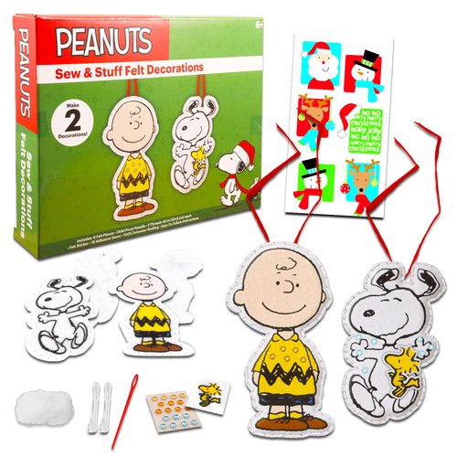 Peanuts DIY Ornament Set - Bundle with DIY Snoopy Ornament Sewing Craft Kit with Felt, Thread, and More Plus Peanuts Stickers | DIY Ornaments