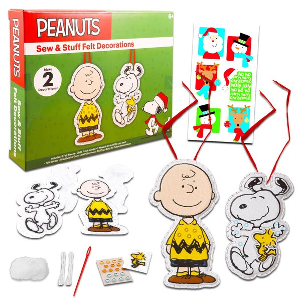 Peanuts DIY Ornament Set - Bundle with DIY Snoopy Ornament Sewing Craft Kit with Felt, Thread, and More Plus Peanuts Stickers | DIY Ornaments
