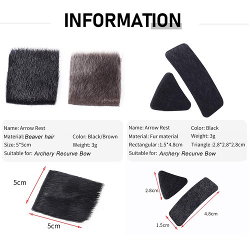 SPG Archery Hair Arrow Rest - 4 Packs All-Natural Fur Adhesive Shelf Rests Leather Plates Stick-ON Traditional Bow Rest for Longbow Recurve Bow Outdoor Hunting Shooting Practice (Black)