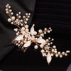 Teyglen Gold Leaf Headpiece Pearl Bride Wedding Hair Comb Gold Leaf Pearl Side Hair Comb Handmade Hair Pieces Bridal Hair Accessories for Women Bride Girls
