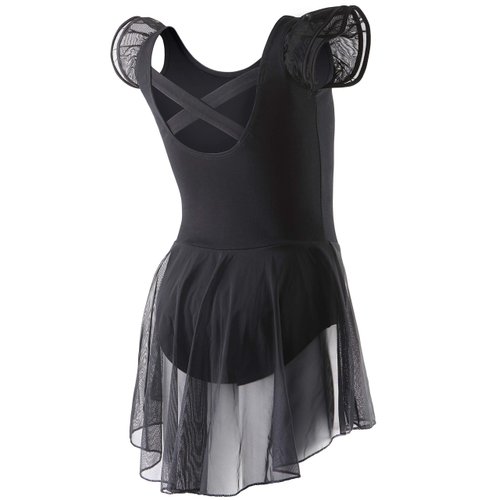 DIPUG Ballet Leotards for Girls Toddler Dance Leotard Flutter Sleeve and Criss-Cross Back Black Size 10-12