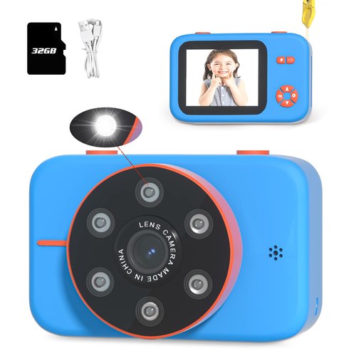 Kids Camera,Kids Digital Camera for Boys,Portable Christmas Birthday Gifts for Age 6-8 Children Kid Video Camera,Toddler Cameras Dual Lens 2.4 Inch with 32G TF Card-Blue