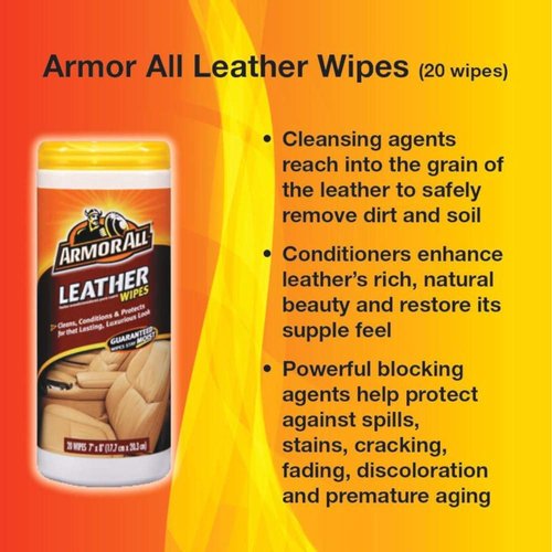 Armor All Interior Cleaner Car Leather Wipes by , For Cleaning Cars, Trucks and Motorcycles, 20 Count