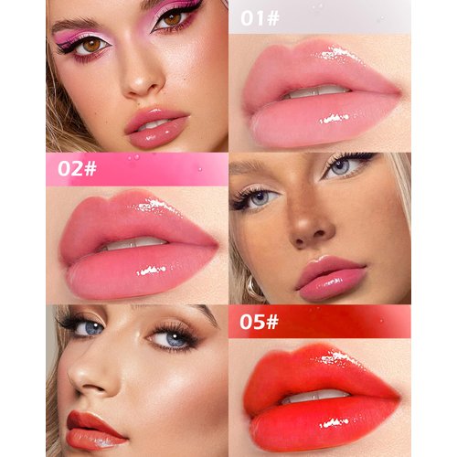 3 Colors Lip Oil Lip Glaze,Tinted Lip Gloss,Hydrating Lip Glow Oil Lipgloss,Shiny Transparent Pink Lip Stain Tint Fat Lip Oil,Long Lasting Non-sticky Clear Glow Reviver Lip Care Oil for Women-1+2+5