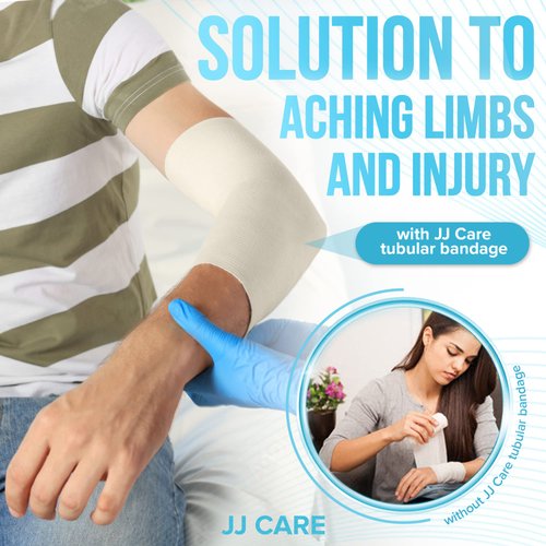 JJ CARE Tubular Bandage, 3” x 12 Yards Stockinette Tubing for Legs and Knees, Size D Reusable Elastic Bandage Sleeve, Tubular Compression Bandage Roll for Ankles and Elbows, Rubber Latex w/Cotton