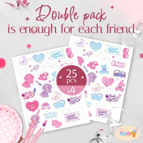 100 Pcs Temporary Tattoos for Kids & Adults - Sleepover Party Supplies For Girls - Lovely Party Favors For Teens - Durable Fake Tatoos - Water Resistant Formula - Safe for Skin