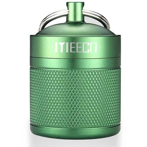 MEECN Keychain Pill Holder, Pill Box, Aluminum Waterproof Pill Container, Pill Organizer for Outdoor Travel Camping，Size: 1.6 x 1.6 x 2 in (Green)