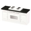 Wooden Dollhouse Kitchen Stove, Miniature Dolls House Oven, Four Burners, Range, Cabinet, 1/12 Scale, White Farmhouse