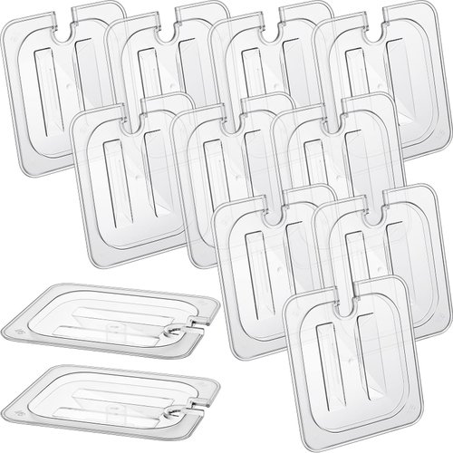 12 Pcs Notched Food Pan Lid Polycarbonate Universal Handled Food Pan Lid 1/6 Size Clear Food Pan Cover with Handle Restaurant Commercial Hotel Pan Lid for Fruits Vegetables Beans Corns