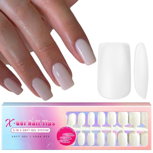SXVME Gel X Nail Tips Medium Square Press on Nails White Soft Gel Nail Tips 300Pcs Pre Colored Natrual Milky White Gel X Tips Gel X Nails Press ons Soak Off Acrylic Fake Nails Extensions False Nails
