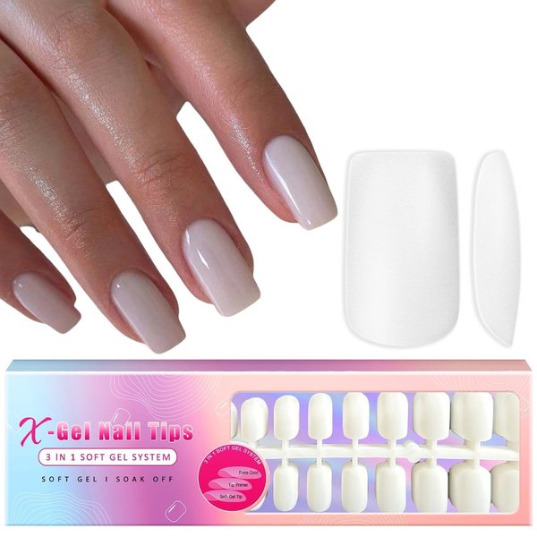 SXVME Gel X Nail Tips Medium Square Press on Nails White Soft Gel Nail Tips 300Pcs Pre Colored Natrual Milky White Gel X Tips Gel X Nails Press ons Soak Off Acrylic Fake Nails Extensions False Nails