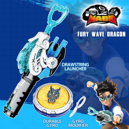 INFINITY NADO Bey Battling Blade Toys, Metal Brust Gyro Toys for Boys and Girls Age 5+, Battle Set with Spinning Top & String Launcher, Spinning Tops Boy Toys Kids Gifts, Fury Wave Dragon
