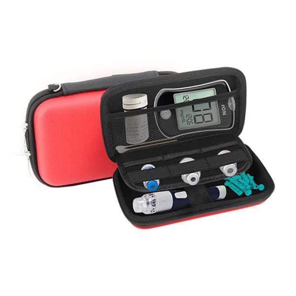 Small Protective Diabetic Travel Case Testing Supplies Organizer Pouch Bag for Glucose Meter / Testing Strips / Lancing Device / Lancets / Blood Glucose Monitoring System (Red)