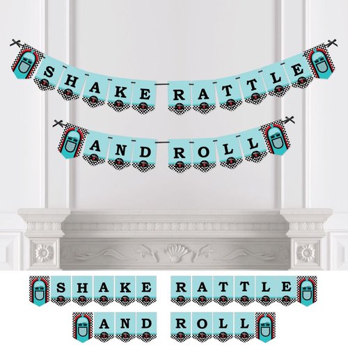 Big Dot of Happiness 50's Sock Hop - 1950s Party Bunting Banner - Rock N Roll Party Decorations - Shake Rattle and Roll
